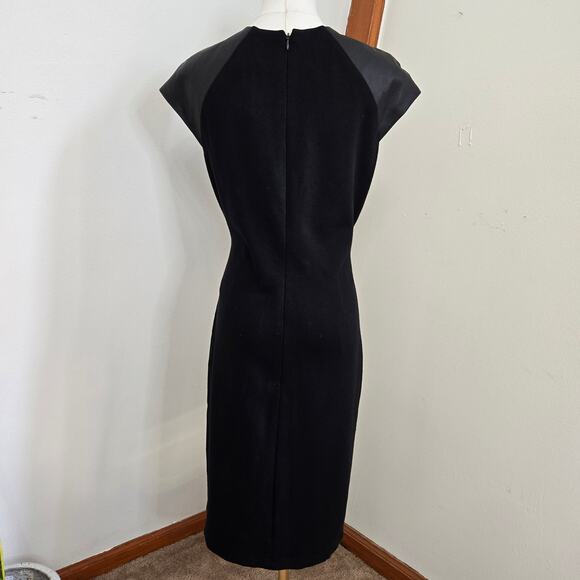 Lauren Ralph Lauren Women's Black Cap Sleeve Sheath Dress with Leather , Size 8 - Picture 4 of 12